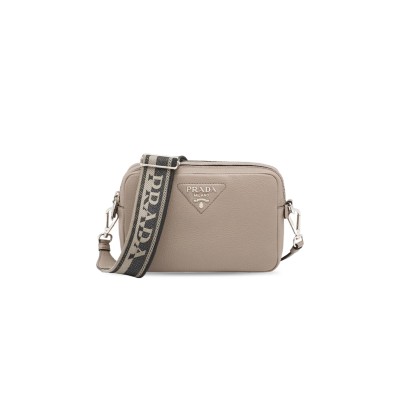 PRADA LEATHER CAMERA BAG SHOULDER BAG CROSSBODY BAG WOMEN'S LIGHT GRAY 1BH192 (19*12*6cm) 